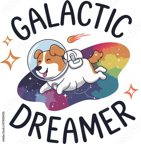 Cute Space Dog with Astronaut Helmet Galactic Dreamer Vector Illustration for Kids Products