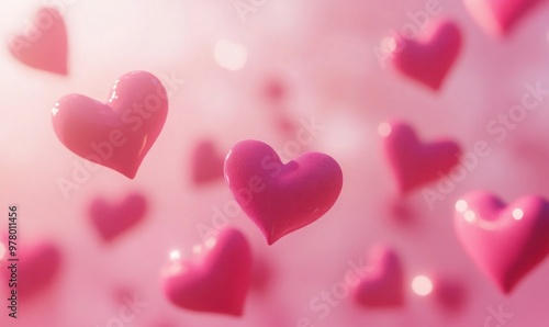 Floating Pink Hearts on a Soft Pink Background