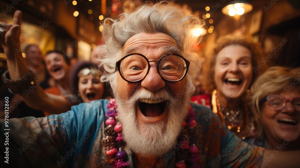 Funny seniors having party on special event. Elderly people celebrating life concept. Funny seniors having party on special event. Elderly people celebrating life concept.