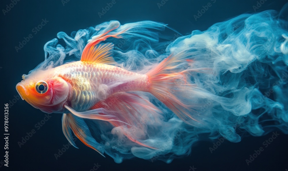 Abstract Goldfish Swimming in Ethereal Water Abstract Goldfish Swimming in Ethereal Water