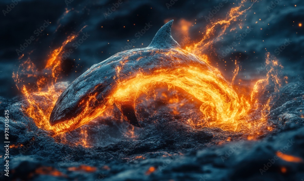 Fiery Shark Leaping Through Waves of Fire Fiery Shark Leaping Through Waves of Fire