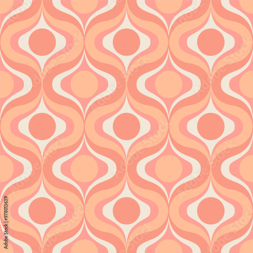 Retro midcentury peach fuzz ogee ovals vector seamless pattern