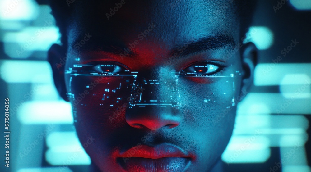 Futuristic Digital Face with Holographic Interface Futuristic Digital Face with Holographic Interface
