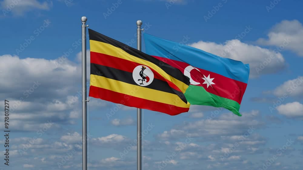 Azerbaijan and Uganda flags flying together, video concept of the relationship, two country cooperation concept Azerbaijan and Uganda flags flying together, video concept of the relationship, two country cooperation concept