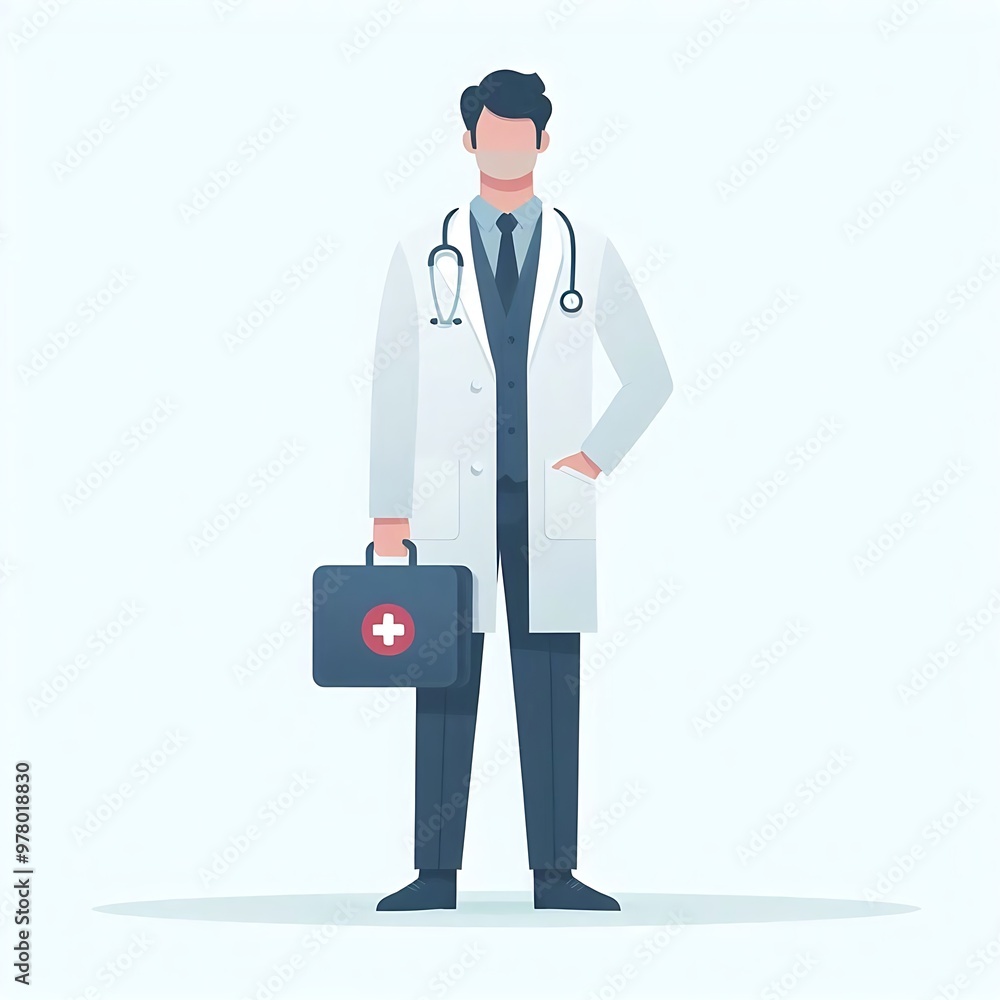 A flat-style illustration of a doctor standing confidently in medical attire. Perfect for healthcare, medical services, and wellness content. Clean, minimalistic design with a professional look. A flat-style illustration of a doctor standing confidently in medical attire. Perfect for healthcare, medical services, and wellness content. Clean, minimalistic design with a professional look.