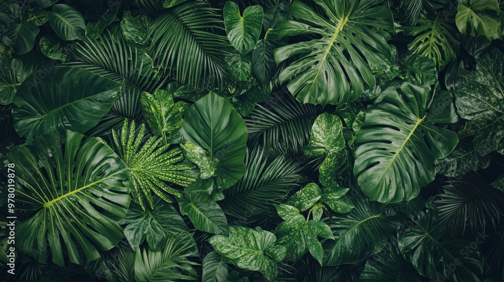 Lush green tropical leaves forming a natural pattern Lush green tropical leaves forming a natural pattern
