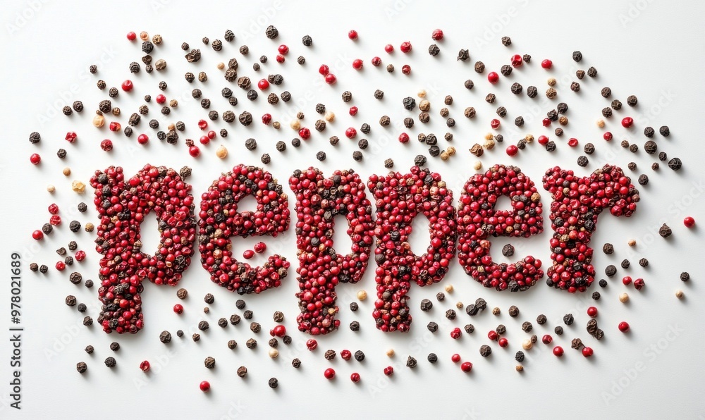 Pepper Art in Red and Black Spices on White Background Pepper Art in Red and Black Spices on White Background