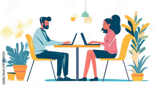 Wallpaper Mural Two People Working on Laptops at a Table with Plants Torontodigital.ca