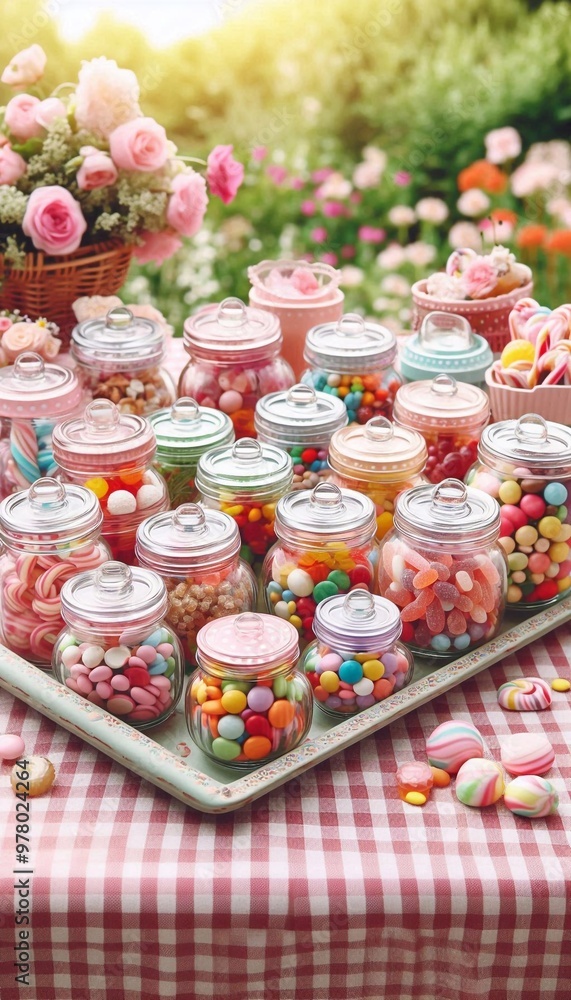 Bunte Bonbons in hübschen Gläsern Bunte Bonbons in hübschen Gläsern