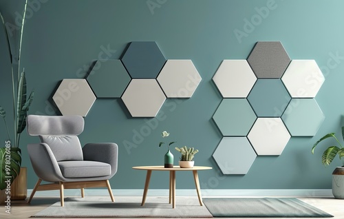 Hexagon felt acoustic panels, modern interior design, soundproofing decor, geometric wall decoration, stylish felt panels for home, acoustic treatment panels