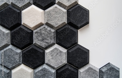 Hexagon felt acoustic panels, modern interior design, soundproofing decor, geometric wall decoration, stylish felt panels for home, acoustic treatment panels