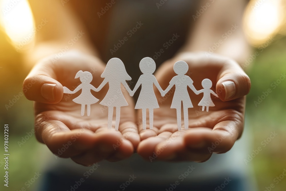 Hands Holding Paper Cut Figures Symbolizing Family Care and Community Support Hands Holding Paper Cut Figures Symbolizing Family Care and Community Support