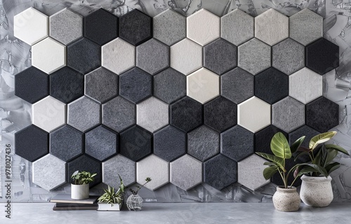 Hexagon felt acoustic panels, modern interior design, soundproofing decor, geometric wall decoration, stylish felt panels for home, acoustic treatment panels
