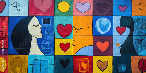 Language of Love: A colorful mural featuring different languages and symbols of love.