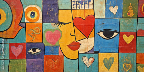 Language of Love: A colorful mural featuring different languages and symbols of love.