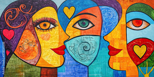 Language of Love: A colorful mural featuring different languages and symbols of love.