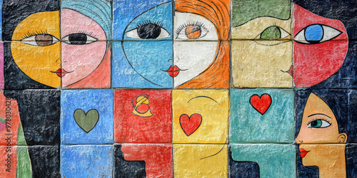 Language of Love: A colorful mural featuring different languages and symbols of love.