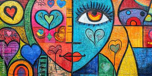 Language of Love: A colorful mural featuring different languages and symbols of love.