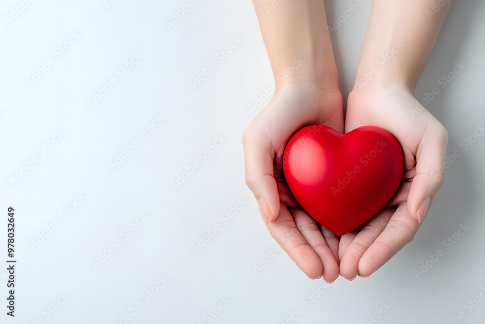 Hands Holding a Red Heart on White Background Hands Holding a Red Heart on White Background