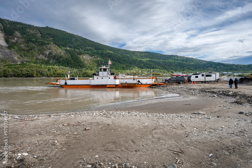 Ferry crossing the Yukon River on the Klondike Highway at Dawson City, Yukon, Canada photo