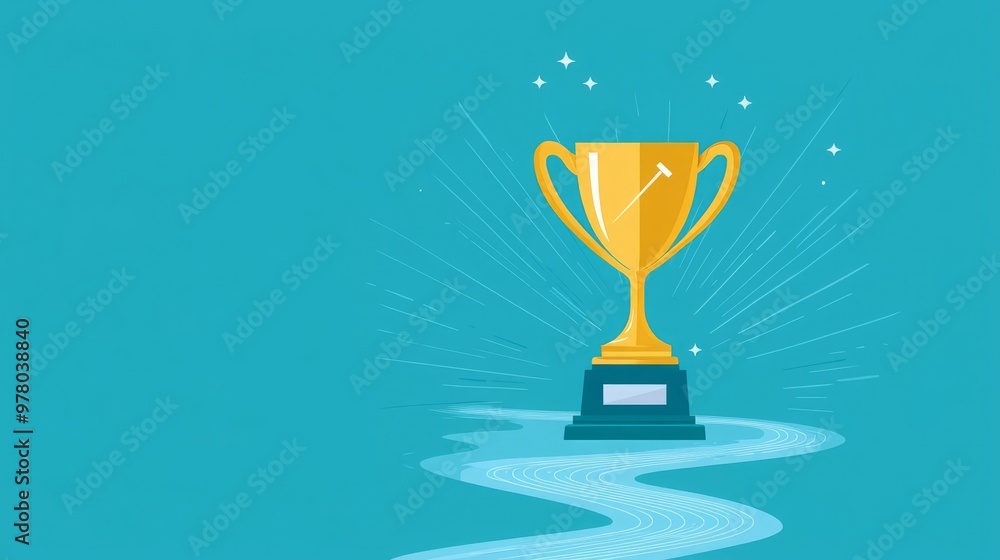 Business Achieve Success Goal Pathway leading to a shining trophy, symbolizing business journey to success, no face, flat design illustration Business Achieve Success Goal Pathway leading to a shining trophy, symbolizing business journey to success, no face, flat design illustration