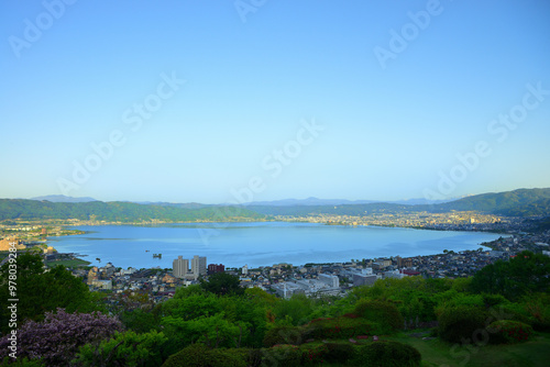 立石公園 諏訪湖 早朝 長野県諏訪市上諏訪立石町 