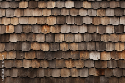 Processed collage of rustic barn roof shingles surface texture. Background for banner, backdrop