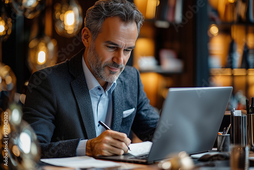 Businessman Working on Laptop in Office