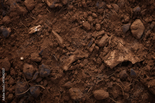 Processed collage of underground brown soil layer material texture. Background for banner