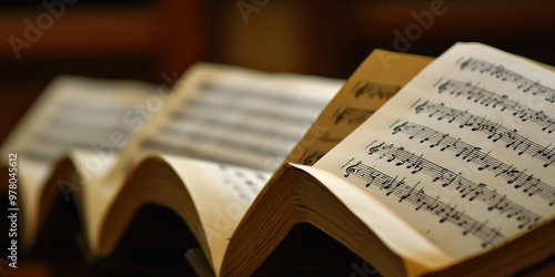 Harmonious Choir of Voices: A row of open vocal music sheets, beckoning to be sung.