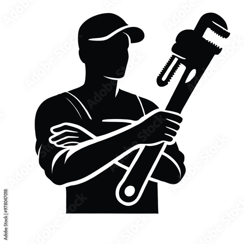 Plumber Silhouette with Wrench