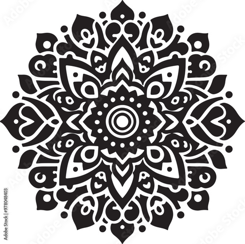 Rounded Floral ornaments mandala design and spirals black line art with vector style 