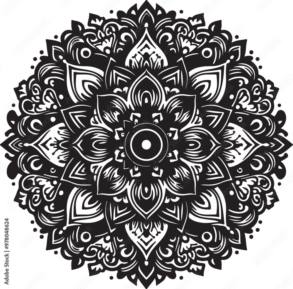 Rounded Floral ornaments mandala design and spirals black line art with vector style
Rounded Floral ornaments mandala design and spirals black line art with vector style