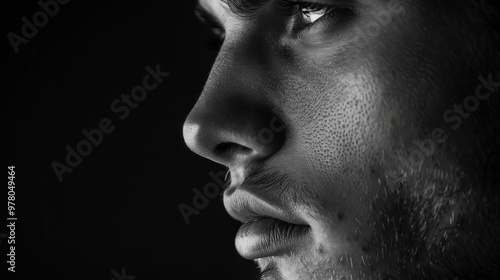 Profile portrait of a young man in dramatic lighting