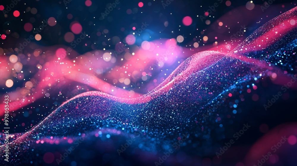 Abstract glittering waves of light with a pink and blue color palette Abstract glittering waves of light with a pink and blue color palette
