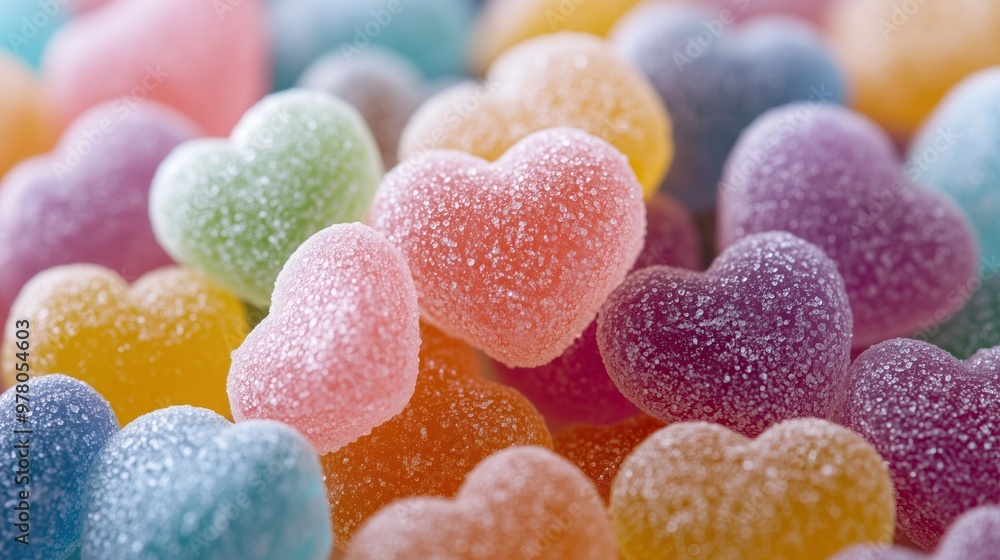 A pile of heartshaped gummy candies in various pastel colors A pile of heartshaped gummy candies in various pastel colors