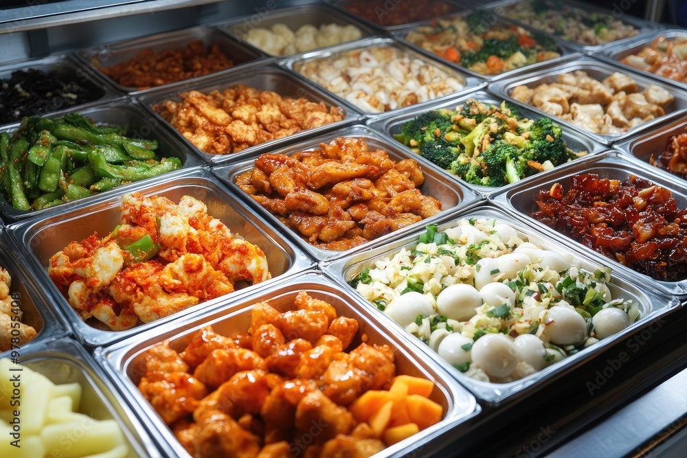A buffet of delicious and fresh food. This photo shows a variety of food options for a diverse customer base. A buffet of delicious and fresh food. This photo shows a variety of food options for a diverse customer base.