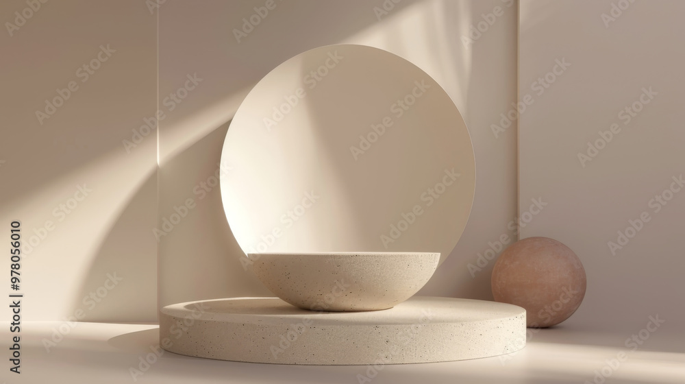 Minimalist Beige Podium with Soft Light and Shadows Minimalist Beige Podium with Soft Light and Shadows