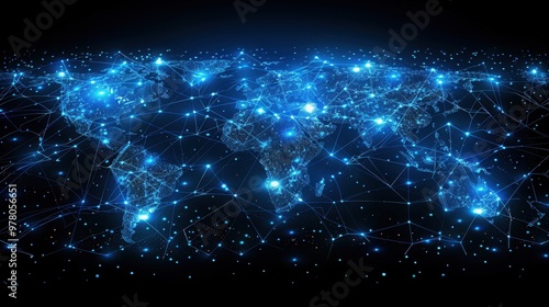 A global social network. Future. Blue futuristic background with planet earth and global internet . Internet and technology