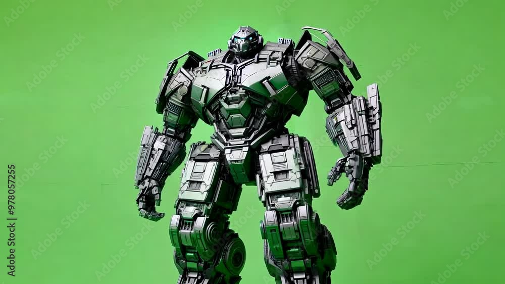 Futuristic Robot Figurine Against Green Background Futuristic Robot Figurine Against Green Background