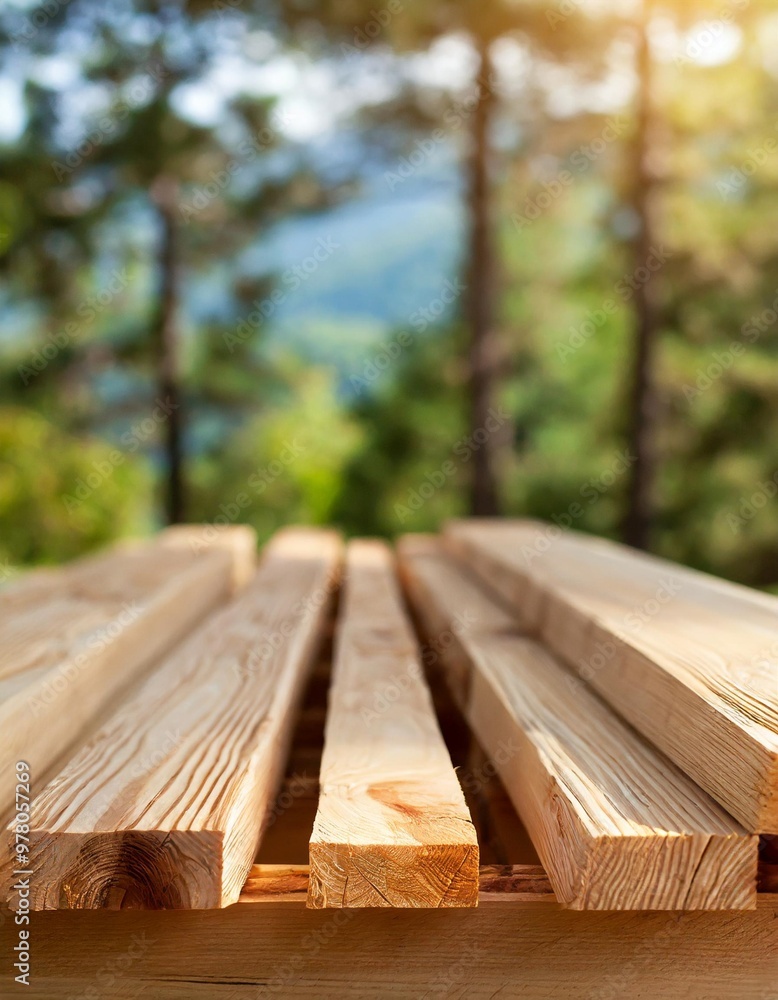 Raw pine wood planks with depth of field on a natural background Raw pine wood planks with depth of field on a natural background