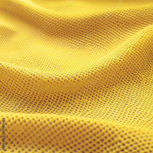 Sports fabric with a rough texture, rendered in bright yellow with visible stitches, designed for durability and high-impact sports.