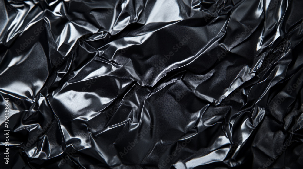 A black plastic surface crumpled into harsh folds and creases. The shiny, reflective texture contrasts with the deep wrinkles, creating an abstract, urban feel. A black plastic surface crumpled into harsh folds and creases. The shiny, reflective texture contrasts with the deep wrinkles, creating an abstract, urban feel.