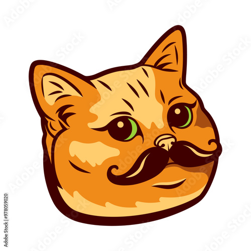 cat with green eyes and a mustache funny portrait illustration