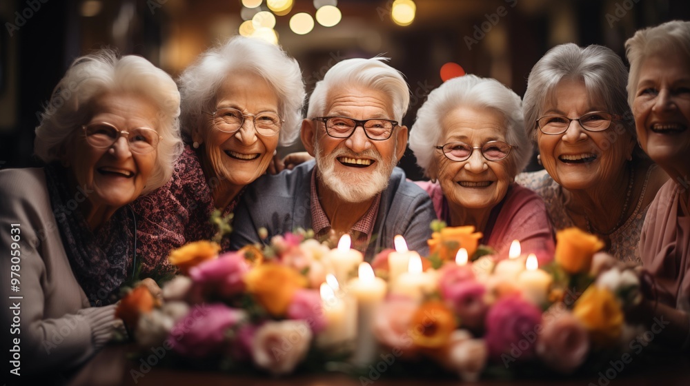 happy senior people smile together celebrating birthday in retirement. party for old people. retired old age happy senior people smile together celebrating birthday in retirement. party for old people. retired old age