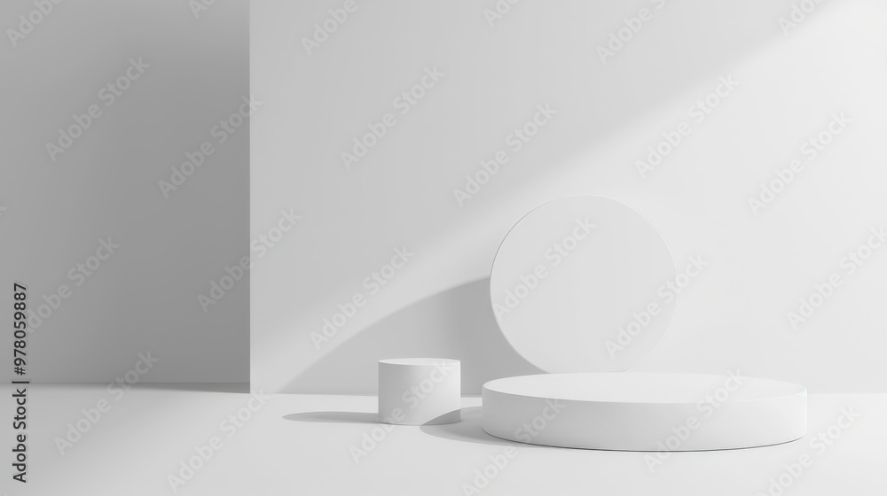 Minimalist White Podium with Cylindrical Shapes Minimalist White Podium with Cylindrical Shapes