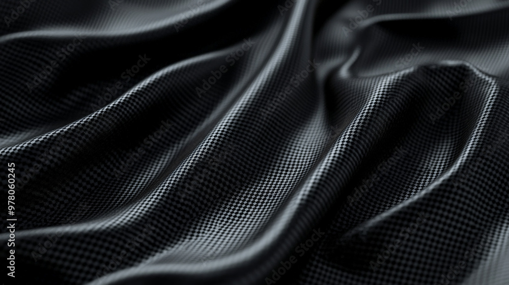 A close-up of glossy, black sports fabric with a grid texture designed for high-performance workouts. The fabric has minimal folds, with light subtly reflecting off the smooth, sleek surface. A close-up of glossy, black sports fabric with a grid texture designed for high-performance workouts. The fabric has minimal folds, with light subtly reflecting off the smooth, sleek surface.