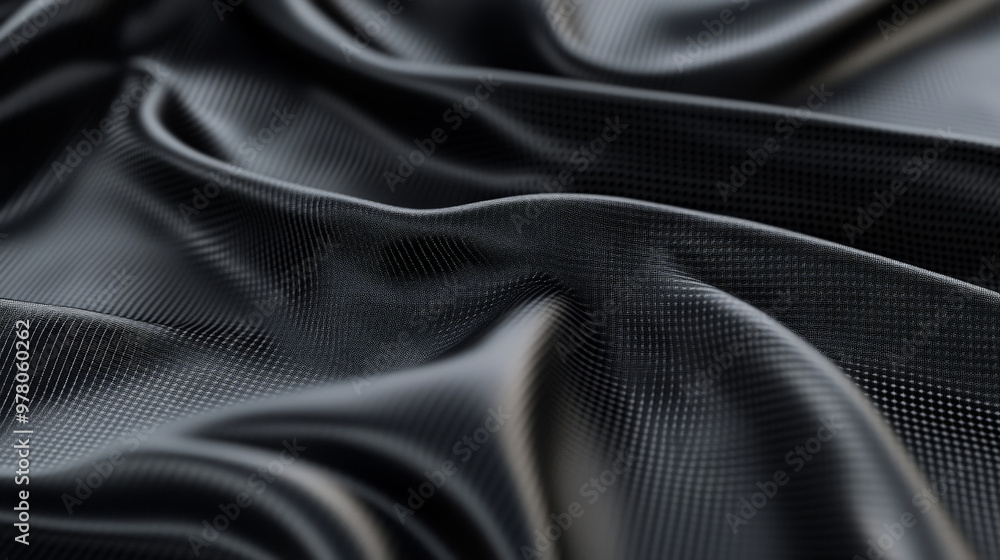 Fototapeta premium A close-up of glossy, black sports fabric with a grid texture designed for high-performance workouts. The fabric has minimal folds, with light subtly reflecting off the smooth, sleek surface.