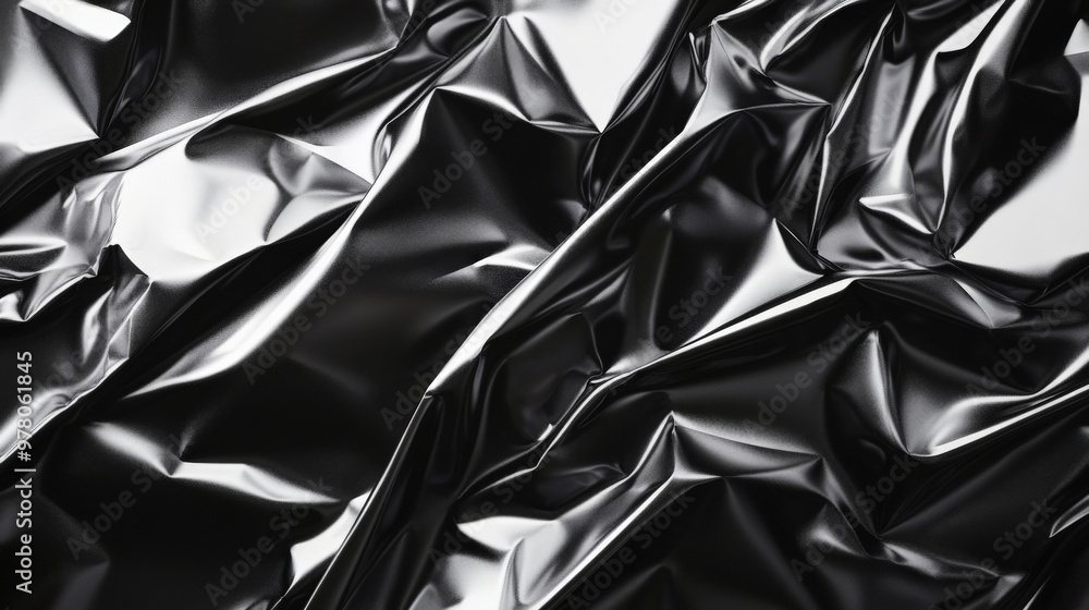 A crumpled black plastic poster with soft wrinkles and deep creases. The reflective surface glistens with highlights along the folds, creating a dynamic, textured background. A crumpled black plastic poster with soft wrinkles and deep creases. The reflective surface glistens with highlights along the folds, creating a dynamic, textured background.