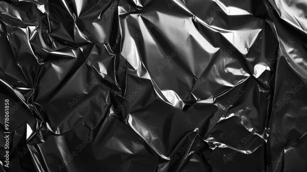 A crumpled black plastic poster with soft wrinkles and deep creases. The reflective surface glistens with highlights along the folds, creating a dynamic, textured background. A crumpled black plastic poster with soft wrinkles and deep creases. The reflective surface glistens with highlights along the folds, creating a dynamic, textured background.